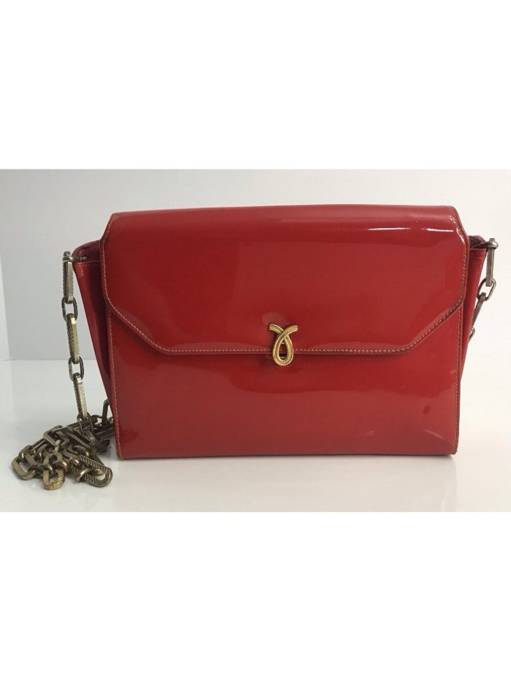 Vintage Red Vinyl Purse Handbag Chain Link Shoulder Strap